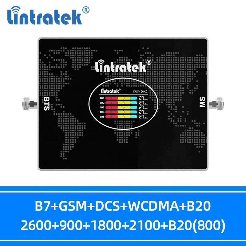 Lintratek big coverage five bands signal booster gsm cdma lte 800 900 1800 2100 2600mhz 2G 3G 4G AGC mobile signal boosters